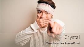  Presentation with accident - Presentation design with young-handsome-chinese-man-injured background and a soft green colored foreground