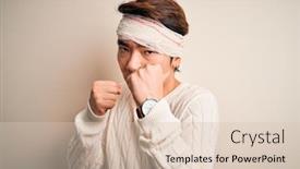  Presentation with accident - PPT layouts enhanced with young-handsome-chinese-man-injured background and a lemonade colored foreground