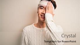  Presentation with accident - Slides with young-handsome-chinese-man-injured background and a soft green colored foreground