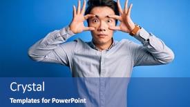  Presentation with blue eyes - Beautiful presentation theme featuring young-handsome-chinese-man-wearing backdrop and a ocean colored foreground