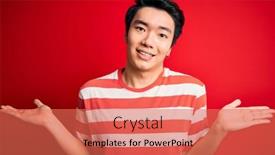  Presentation with comparison - Colorful slides enhanced with young-handsome-chinese-man-wearing backdrop and a coral colored foreground