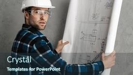  Presentation with civil engineer - Presentation design having young-handsome-civil-engineer background and a navy blue colored foreground