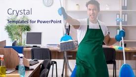  Presentation with office cleaning - Theme having young-handsome-contractor-cleaning background and a sky blue colored foreground