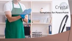  Presentation with office cleaning - PPT theme with young-handsome-contractor-cleaning background and a  colored foreground