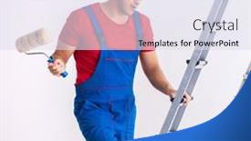 Presentation with contractor - PPT theme with young-handsome-contractor-working-indoors background and a  colored foreground