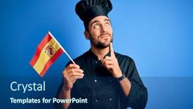  Presentation with spanish - Amazing slide set having young-handsome-cooker-man backdrop and a navy blue colored foreground