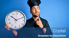  Presentation with clock countdown - Cool new PPT theme with young-handsome-cooker-man backdrop and a ocean colored foreground