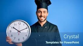  Presentation with clock countdown - Slide deck having young-handsome-cooker-man background and a ocean colored foreground