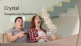  Presentation with free hadball - Slide set featuring handsome couple enjoying free time background and a light gray colored foreground