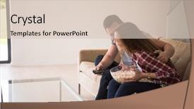  Presentation with television watching - Cool new theme with young handsome couple enjoying free backdrop and a  colored foreground