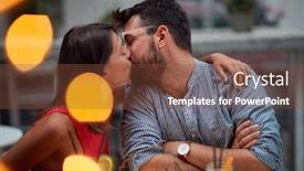  Presentation with couple kiss - Colorful presentation theme enhanced with young-handsome-couple backdrop and a tawny brown colored foreground