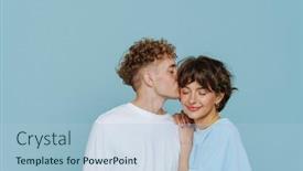  Presentation with blue eyes - Slide set enhanced with young-handsome-curly-man-kissing background and a light blue colored foreground