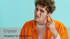  Presentation with hear - Slide deck featuring young-handsome-curly-squinting-man background and a red colored foreground