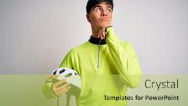  Presentation with cyclist - Presentation theme enhanced with young-handsome-cyclist-man-holding background and a yellow colored foreground