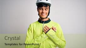  Presentation with health security - Cool new theme with young-handsome-cyclist-man-wearing backdrop and a yellow colored foreground