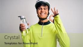  Presentation with cyclist - Colorful presentation design enhanced with young-handsome-cyclist-man-wearing backdrop and a yellow colored foreground