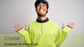  Presentation with triathlon professional cyclist man cycling - Slide set with young-handsome-cyclist-man-wearing background and a yellow colored foreground