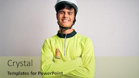  Presentation with camera security - PPT theme consisting of young-handsome-cyclist-man-wearing background and a yellow colored foreground