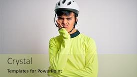  Presentation with triathlon professional cyclist man cycling - PPT theme enhanced with young-handsome-cyclist-man-wearing background and a yellow colored foreground