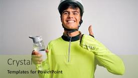  Presentation with cyclist - Presentation theme with young-handsome-cyclist-man-wearing background and a yellow colored foreground