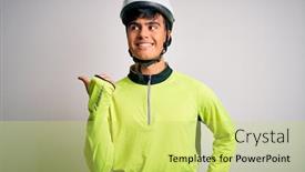  Presentation with triathlon professional cyclist man cycling - PPT theme enhanced with young-handsome-cyclist-man-wearing background and a yellow colored foreground