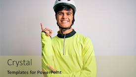  Presentation with camera security - Audience pleasing presentation design consisting of young-handsome-cyclist-man-wearing backdrop and a yellow colored foreground