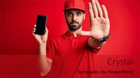  Presentation with smartphone app - Audience pleasing slide set consisting of young-handsome-delivery-man backdrop and a crimson colored foreground