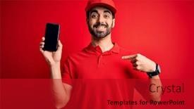  Presentation with deliver - Presentation design consisting of young-handsome-delivery-man background and a crimson colored foreground