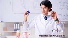  Presentation with whiteboard - Slide deck enhanced with young handsome dentist in front of the whiteboard background and a sky blue colored foreground