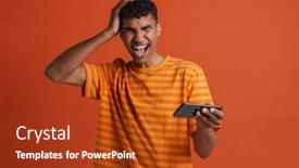  Presentation with man holding phone - Presentation theme having young-handsome-disappointed-african-man background and a tawny brown colored foreground