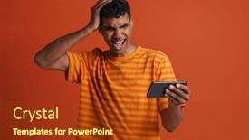  Presentation with man holding phone - Presentation with young-handsome-disappointed-african-man background and a tawny brown colored foreground