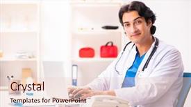  Presentation with telehealth - Amazing theme having young handsome doctor in telehealth backdrop and a lemonade colored foreground