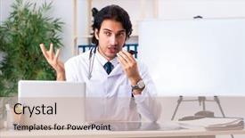  Presentation with telemedicine - Cool new PPT theme with young handsome doctor in telemedicine backdrop and a mint green colored foreground