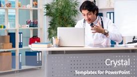  Presentation with telemedicine - Colorful PPT layouts enhanced with young handsome doctor in telemedicine backdrop and a gray colored foreground
