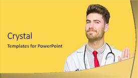  Presentation with welcome back friend - Presentation with young handsome doctor man wearing background and a  colored foreground