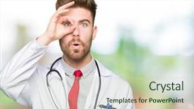  Presentation with medical eye - Beautiful PPT layouts featuring young handsome doctor man wearing backdrop and a soft green colored foreground