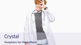  Presentation with medical eye - Presentation theme enhanced with young handsome doctor man wearing background and a  colored foreground