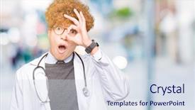  Presentation with eye medical - Audience pleasing presentation theme consisting of young handsome doctor man wearing backdrop and a  colored foreground