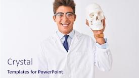  Presentation with skull - PPT theme featuring young-handsome-doctor-man-wearing background and a sky blue colored foreground