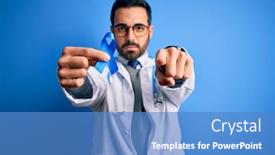  Presentation with blue ribbon - Theme featuring young-handsome-doctor-man background and a teal colored foreground