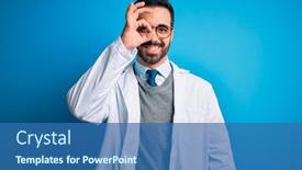  Presentation with eye doctor - Presentation design featuring young-handsome-doctor-man background and a ocean colored foreground