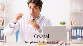  Presentation with working in a clinic - Slide deck enhanced with young handsome doctor oculist working background and a  colored foreground