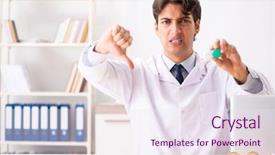  Presentation with working - PPT theme featuring young handsome doctor oculist working background and a  colored foreground
