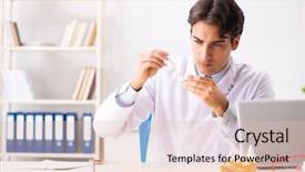  Presentation with working - Slides with young handsome doctor oculist working background and a  colored foreground
