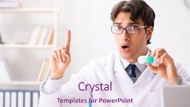  Presentation with working in a clinic - Cool new PPT theme with young handsome doctor oculist working backdrop and a sky blue colored foreground