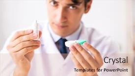  Presentation with working - Amazing PPT layouts having young handsome doctor oculist working backdrop and a  colored foreground