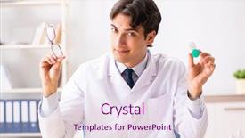  Presentation with working - Cool new PPT theme with young handsome doctor oculist working backdrop and a  colored foreground
