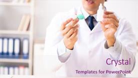  Presentation with working - Slide deck enhanced with young handsome doctor oculist working background and a  colored foreground