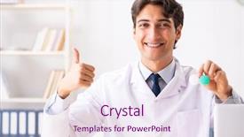  Presentation with working in a clinic - Amazing PPT theme having young handsome doctor oculist working backdrop and a  colored foreground