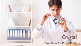  Presentation with working in a clinic - Cool new PPT theme with young handsome doctor oculist working backdrop and a  colored foreground